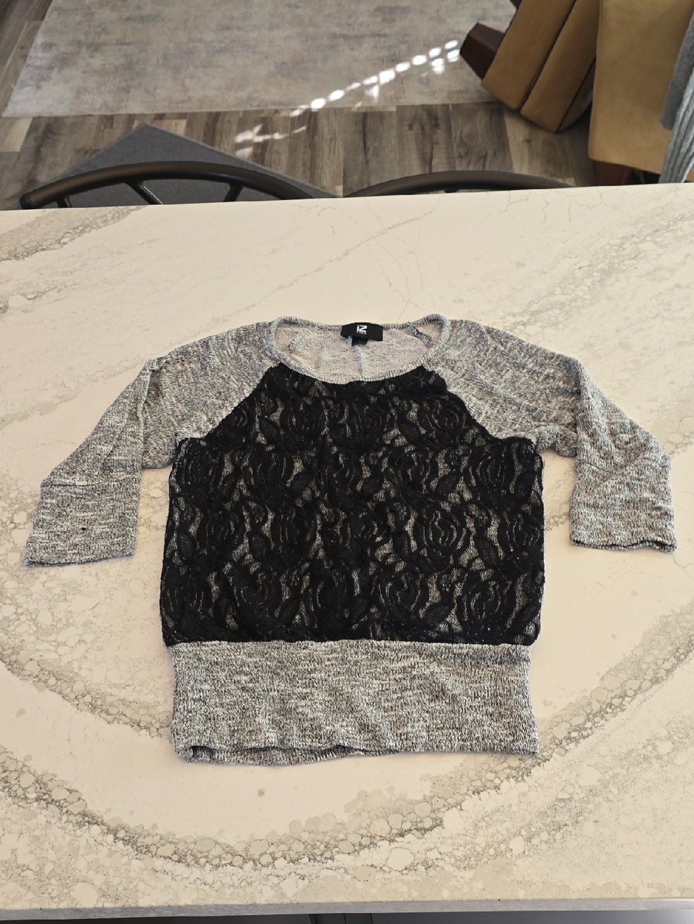 Black Lace Front Gray Knit Sweater